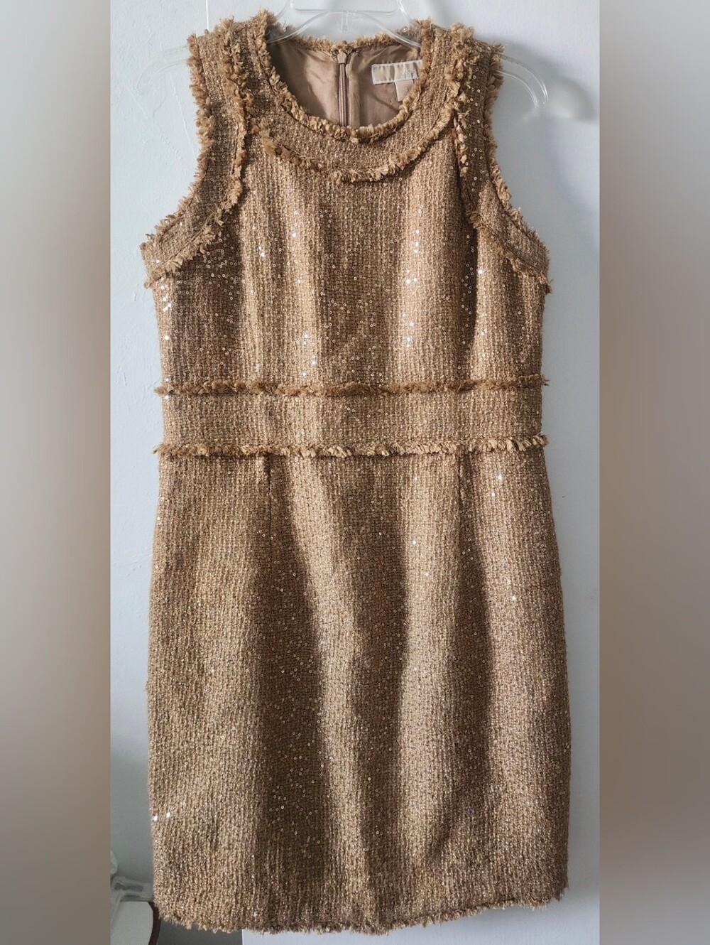 Michael Kors Gold Tweed Sequin Sleeveless Dress